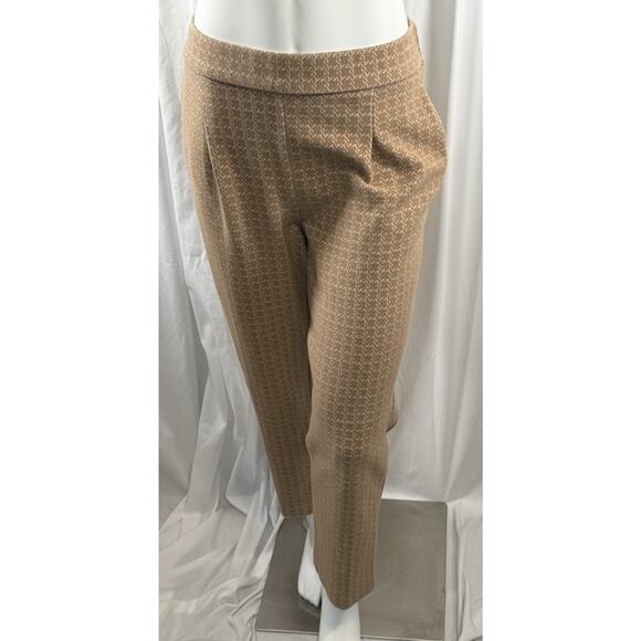 Ann Taylor Dress Textured Geo Pattern Pants Ankle Tan Ivory Cotton Blend L 87-12 - Picture 7 of 15